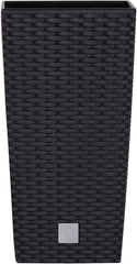Ghiveci/ghiveci cu aspect de ratan Prosperplast cu insert | 32,5 x 32,5 x 61 cm | antracit | rezistent la intemperii și UV | fabricat din plastic robust | pentru interior și exterior