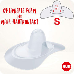 NUK scuturi pentru mameloane | Protecții pentru mameloane pentru alăptare | Protejează împotriva durerilor de sfârc | Silicon subțire | Marimea S (16Mm) | 2 bucati Accesorii Hrana si Alaptare Bebe Naty Shop