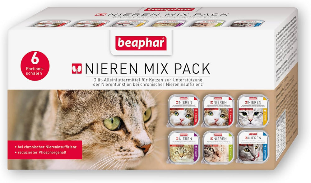BEAPHAR – Nierendiät Mix Pack – Diätalleinfuttermittel Für Katzen Mit Chronischer Niereninsuffizienz – Zur Unterstützung Der Nierenfunktion – 6X 100 g