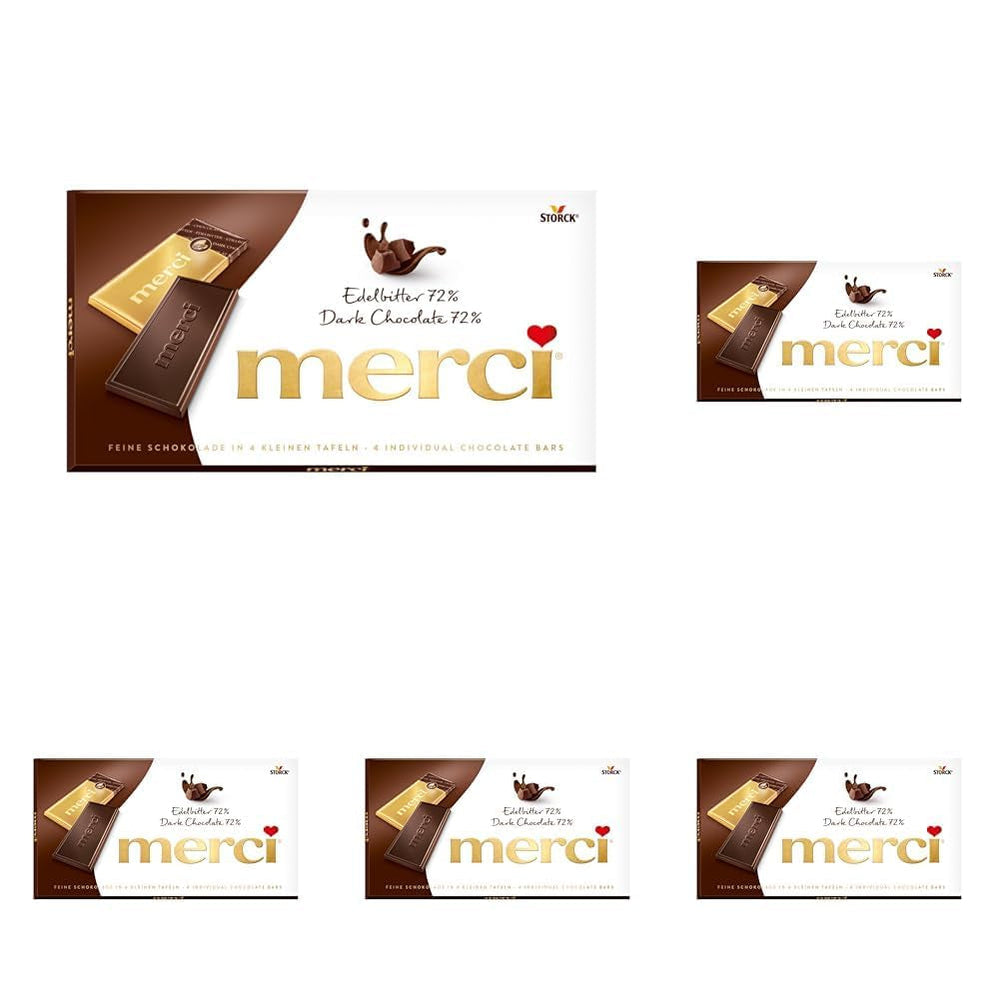 Batoane de ciocolată neagră 72% – 5 x 100 g – Cele mai fine pătrățele de ciocolată neagră – Ciocolată învelită în folie aurie