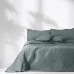 Ameliahome Cuvertură de pat cu pompoane 220X240 Cm Cuvertură de pat cu două fețe Ultrasonic Quilting Poliester Meadore Grey Paturi si Cuverturi Besuche den AmeliaHome-Store