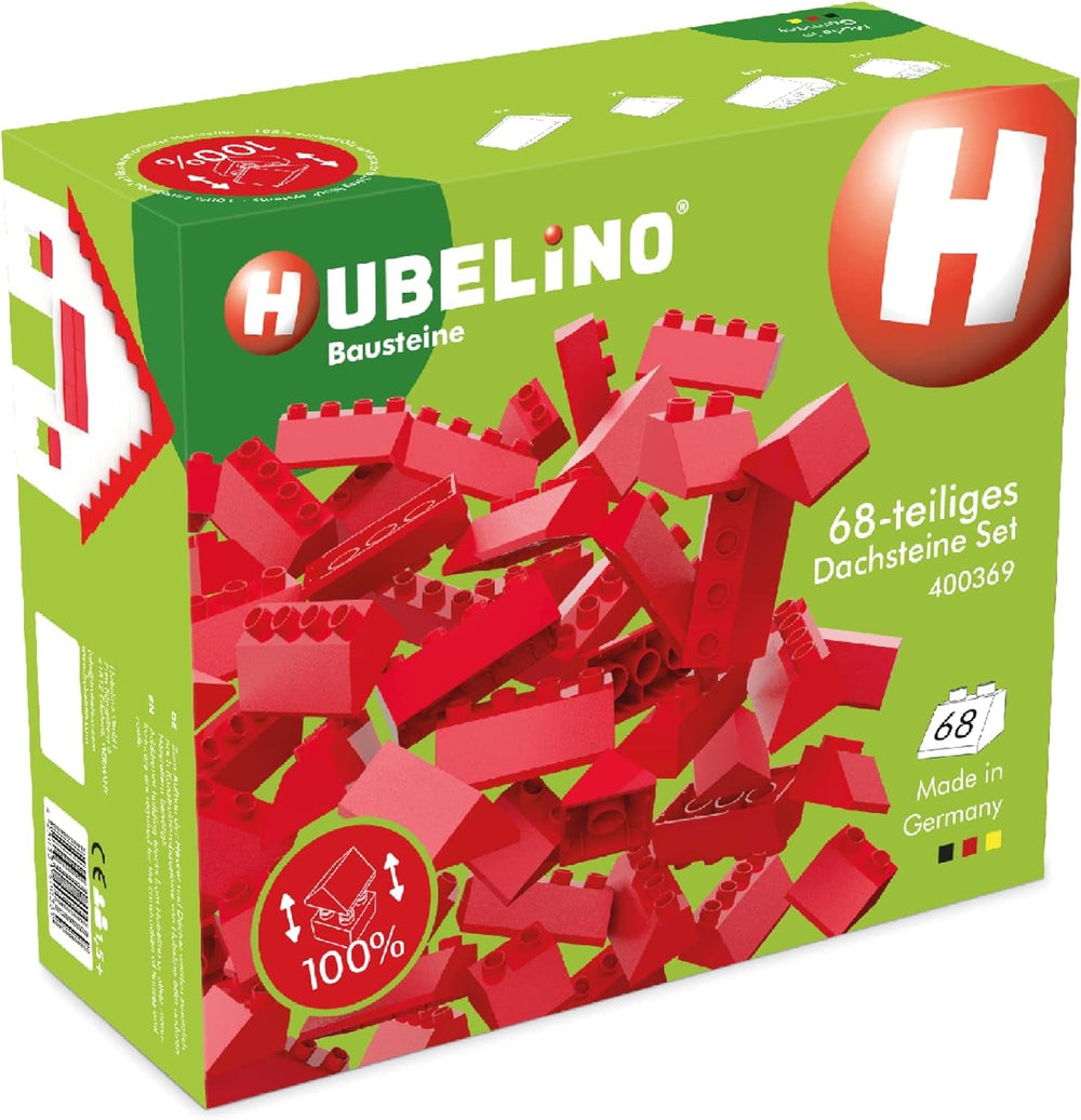 Hubelino 400369 68-teiliges Dachsteine Set, rote Dachziegel, kompatibel mit großen Bausteinen Anderer Hersteller, Made in Germany