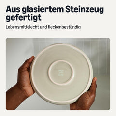 Set de veselă din gresie glazurată Amazon Basics, 18 piese, 6 seturi complete, lavabil în mașina de spălat vase, ivory