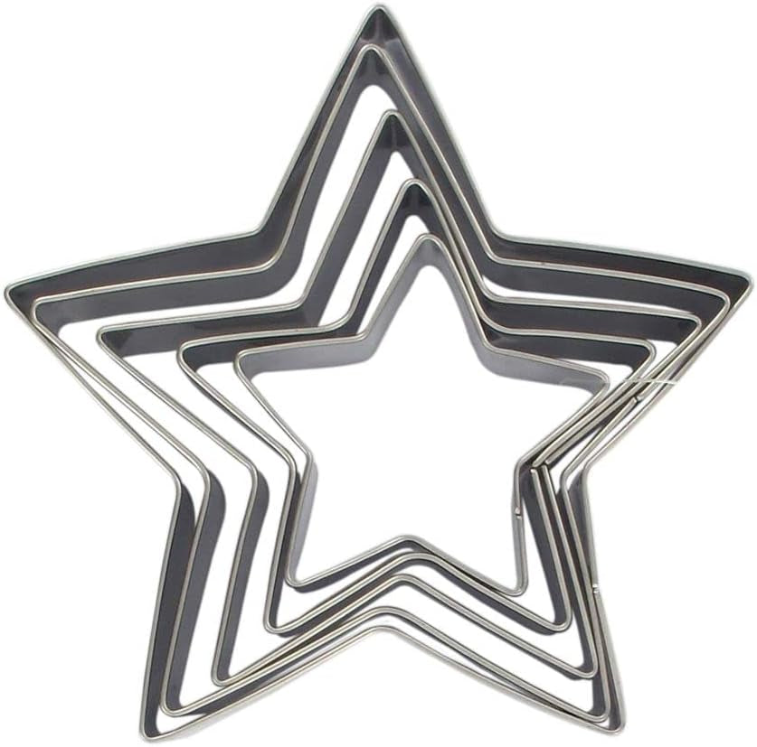 Zenker 44813 Set de 5 forme de biscuiți în formă de stea, Set de 5 forme de patiserie în formă de stea, Oțel inoxidabil, Argintiu, 6-12 x 2,5 cm
