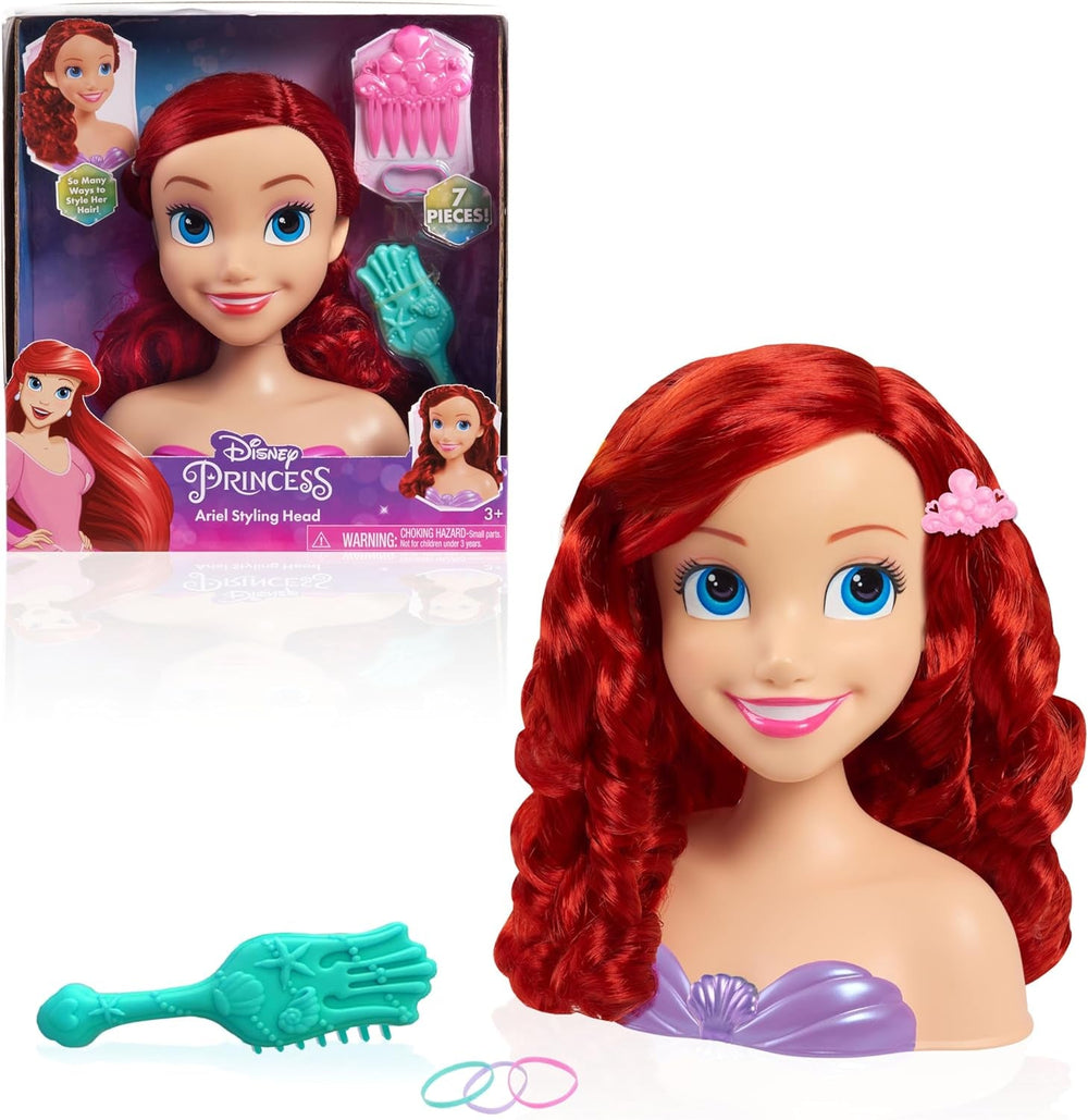 Disney Princess 20 cm Ariel Frisierkopf mit Zubehör, 7-teilig, rotes Haar, Kinderspielzeug ab 3 Jahren von Just Play