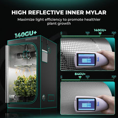 Cort de creștere MARS HYDRO 60x60x140cm, Cort de creștere pentru interior, Corturi de creștere din Mylar reflectorizante pentru hidroponie, Tavă inferioară detașabilă, pentru spațiu de creștere a plantelor