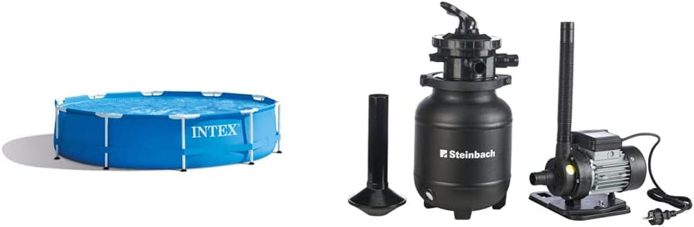 Piscină cu cadru metalic - Piscină supraterană - Ø 305 x 76 cm și sistem de filtrare Steinbach Active Balls+, capacitate de circulație 3,8 m³/h, racord Ø 32/38 mm, incl. 320 g bile filtrante, 040386