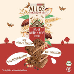 Biscuiți cu ovăz și ciocolată bio Allos | Biscuit crocant cu ovăz integral și ciocolată | Îndulciți cu miere | 6 x 130 g