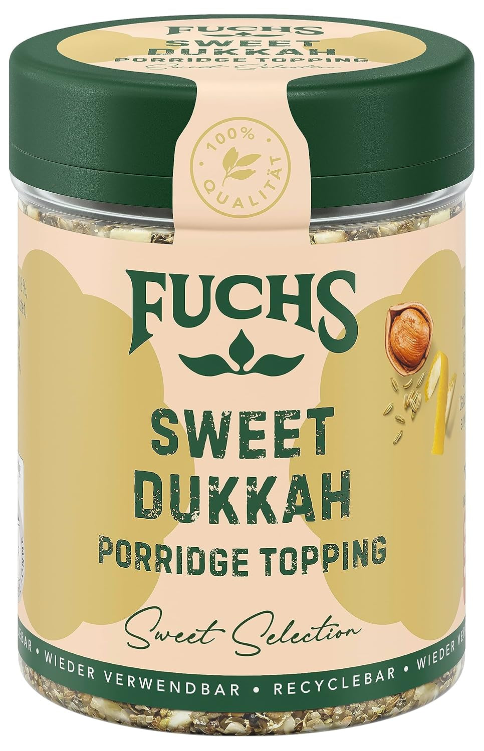 Fuchs Gewürze - Porridge Topping "Sweet Dukkah" - crunchy Topping mit Haselnuss, Sesam und Mandeln für Oat-Meals - aus natürlichen Zutaten - 60 g in wiederverwendbarer, recyclebarer Dose