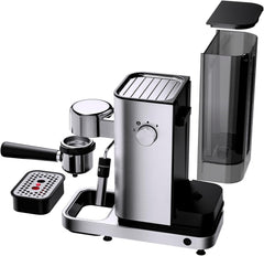 Espressor WMF Lumero, portafiltru, 1400 wați, portafiltru, 3 inserții, pentru 1-2 cești de espresso, inclusiv pentru capsule, 15 bar, suport pentru cești, spumator de lapte, oțel inoxidabil mat