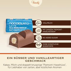 Venchi - Batoane de ciocolată cu lapte și alune de pădure - 70% zahăr - Praline cu alune de pădure IGP Piemont întregi, 1 kg - Fără gluten