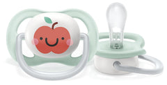 Suzetă Philips AVENT ultra air - pachet de 2, fără BPA, respirabilă, pentru bebeluși 0-6 luni, inclusiv cutie de transport și sterilizare, măr/pară (model SCF080/17)