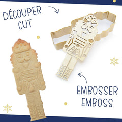 ScrapCooking - Set Forme de Biscuiți + Mașină de Gofrare Spargător de Nuci din Lemn – Formă de Biscuiți de Crăciun din Oțel Inoxidabil pentru Biscuiți în Relief – Accesoriu Formă de Coacere Sablată – Culoare Aurie – 2097