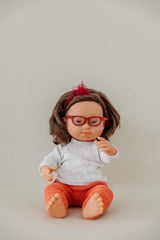 Miniland europäisches Mädchen 38cm mit Down-Syndrom, mit Brille, ohne Unterwäsche 31110 Weiß