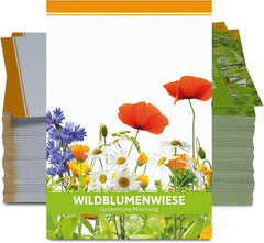 FLORTUS – Wildblumenwiese Samen Für Gastgeschenke & Werbegeschenke (100 Stück) – Bunte Wildblumensamen Mischung Für Bienen, Schmetterlinge & Insekten – Saatgut Für Eine Insektenfreundliche Blumenwiese