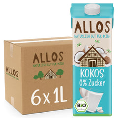Allos Mandeldrink ohne Zucker | Mandel Drink Natur | Drink auf Pflanzenbasis | Mandel | veganer Drink | laktosefrei | 1 Liter (6 Stück)
