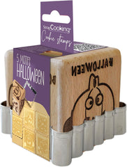 ScrapCooking – Ștampilă din lemn pentru patiserie cu modele de Halloween – cu 1 formă de biscuiți și formă de cub cu 5 fețe gravate în relief – 5298