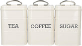 KitchenCraft Living Nostalgia set de 3 borcane de depozitare pentru ceai, zahăr și cafea, în cutie cadou, oțel, Antique Cream , 11 cm x 11 cm x 17 cm, Vintage Blue Cutii depozitare alimente Naty Shop Albastru de epocă