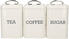 KitchenCraft Living Nostalgia set de 3 borcane de depozitare pentru ceai, zahăr și cafea, în cutie cadou, oțel, Antique Cream , 11 cm x 11 cm x 17 cm, Vintage Blue Cutii depozitare alimente Naty Shop Albastru de epocă