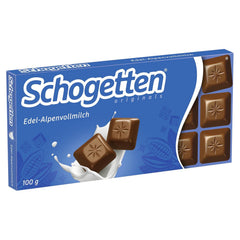 Baton de ciocolată cu lapte Schogetten Premium Alpine, 100g, porționat individual. O încântare. Bucată cu bucată.