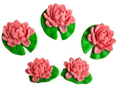 Set 5 decoratiuni comestibile din pasta de zahar, Nuferi roz Decoratiuni din Pasta de Zahar Naty Shop