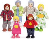 Hape Puppenfamilie Preisgekröntes Puppenfamilien-Set, einzigartiges Zubehör für Puppenhäuser aus Holz, Fantasie-Spiel, 6 Puppenfamilien-Mitglieder, für Kinder ab 3 Jahren