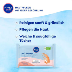 NIVEA BABY Soft & Cream Feuchttücher, Baby Feuchttücher Zur Sanften Reinigung Empfindlicher Babyhaut, Hypoallergene Feuchttücher Für Babys Mit Mandelöl Und Vitaminen (4 X 57 Stück) Naty Shop