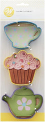 Formă de biscuiți Wilton Tea Party, 3 bucăți: Forme de biscuiți pentru petreceri cu ceai, forme de biscuiți din aluminiu: ceașcă de ceai, ceainic și brioșă, copt în bucătărie, DIY - Set/3