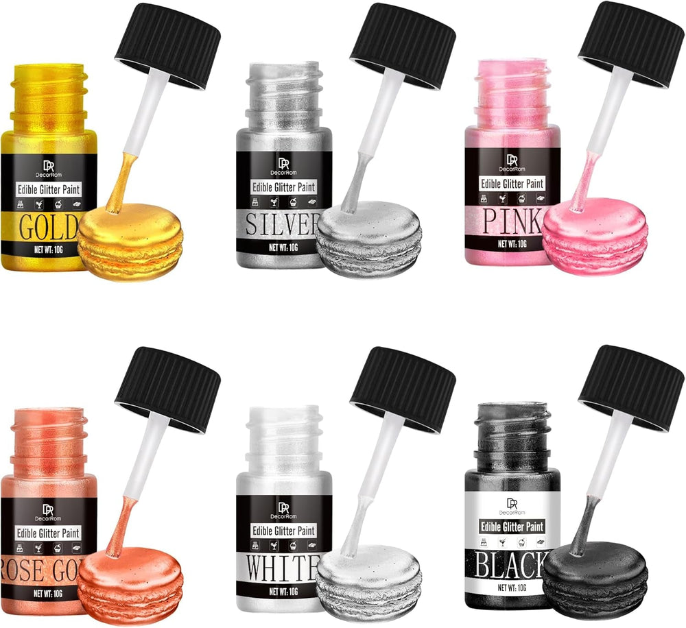 Sclipici comestibil lichid - 6 culori colorant alimentar metalic cu sclipici pentru decorarea torturilor, copt, brioșe - Pudră metalică comestibilă cu sclipici lichid pentru biscuiți DIY, fondant, prăjituri