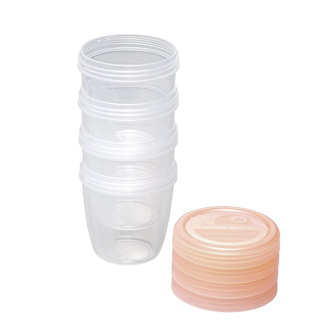 Recipiente pentru lapte matern NIP First Moments 150 ml, 4 bucăți: stivuibile și etanșe Accesorii Hrana si Alaptare Bebe Naty Shop