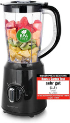 Emerio Standmixer BPA Frei Crush Ice Funktion 1.5L Behälter 2 Geschwindigkeiten + Pulse Funktion Messereinheit Aus Edelstahl Sicherheitsschalter Geschirrspülgeeignet 500 Watt BL-12816.8 Schwarz Bucatarie Naty Shop Schwarz