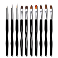 Nail Art Pinsel Set, 10Pcs Nageldesign Malerei Pinsel, Professionelle Nail Art Design Pinsel, Nail Fine Liner Pinsel, Schwarz