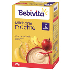 Terci de lapte cu fructe (4x500g), de la 5 luni, fără zahăr adăugat, cu minerale și vitamine valoroase, foarte sățios