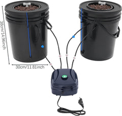 Set complet sistem hidroponic DWC cu pompă de aer de 12W, 2 găleți (5 galoane), sistem de creștere hidroponică, 2 saci de Ceramsite, kit de irigare pentru ghiveci