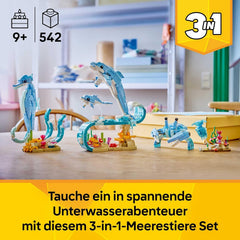 LEGO Creator 3-in-1-Set Meerestiere: Wunderschöne Delfine - Tierfiguren - Set mit 3 Optionen: Delfine, Seepferdchen & Krabbe - Spielzeug für Kinder ab 9 Jahren - Geschenk für Mädchen & Jungen - 31385
