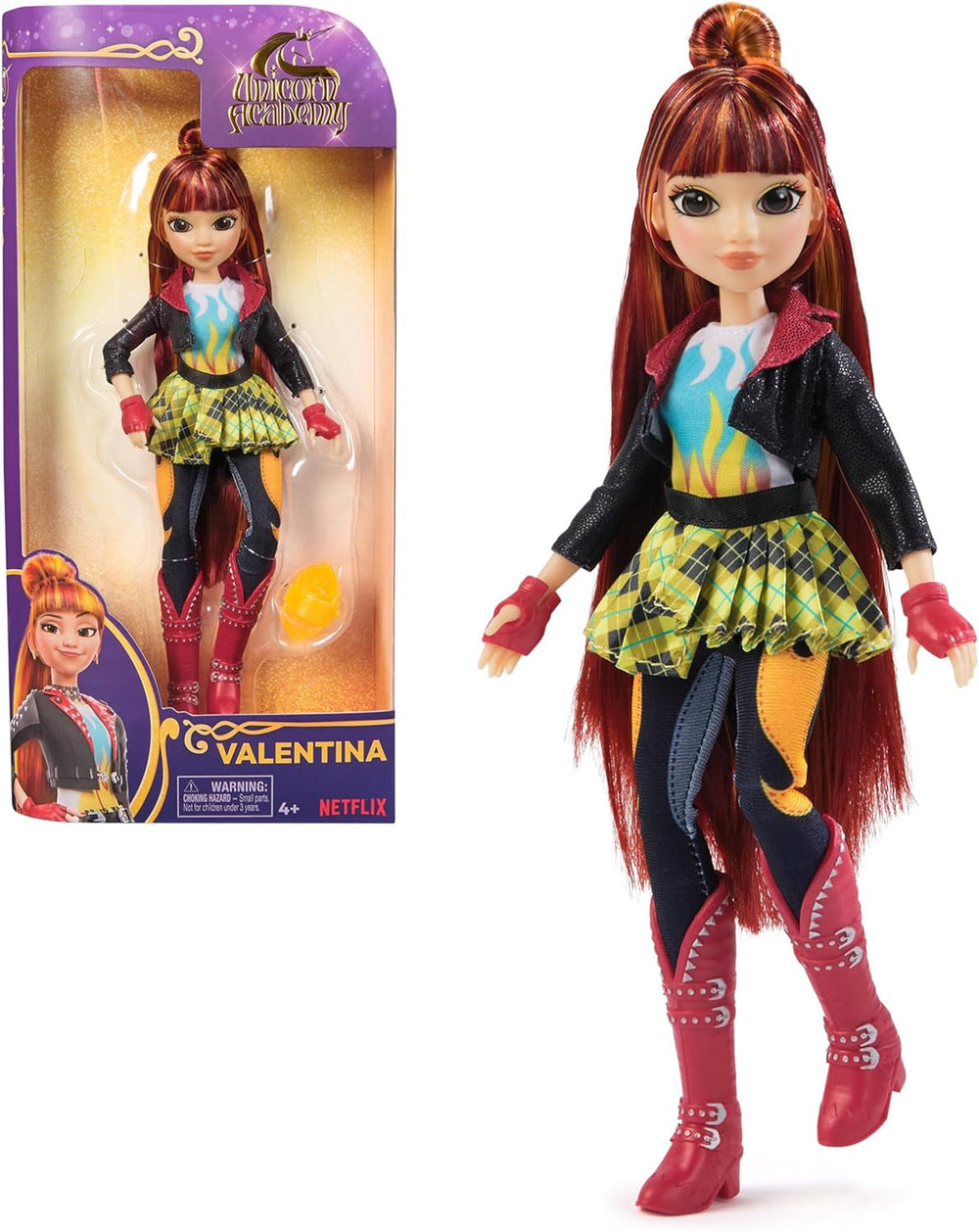 Păpușa Valentina de la Unicorn Academy - păpușa originală din popularul serial Netflix, cu o înălțime de 24 cm și 5 accesorii pentru jocuri de rol imaginative, pentru copii cu vârsta de 4 ani și peste