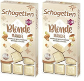 Schogetten Blonde Almond | Ciocolată albă cu caramel și bucăți de migdale | 100 g | Porționat convenabil (pachet de 2)