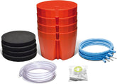 Hydro Farmer, set de ghivece cu 19 piese Ø 18 cm (roșu), sistem de creștere care include 4 ghivece, 4 inele de udare, 4 capace, set adaptor și furtun de 2 m, hidroponică, aeroponică