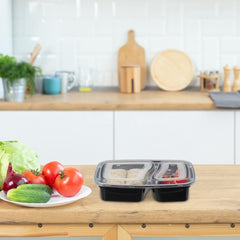 Relaxdays Meal Prep Boxes, set de 10, 2 compartimente, rezistent la microunde, 800 ml, cutie de plastic pentru alimente cu capac, negru Cutii depozitare alimente Naty Shop