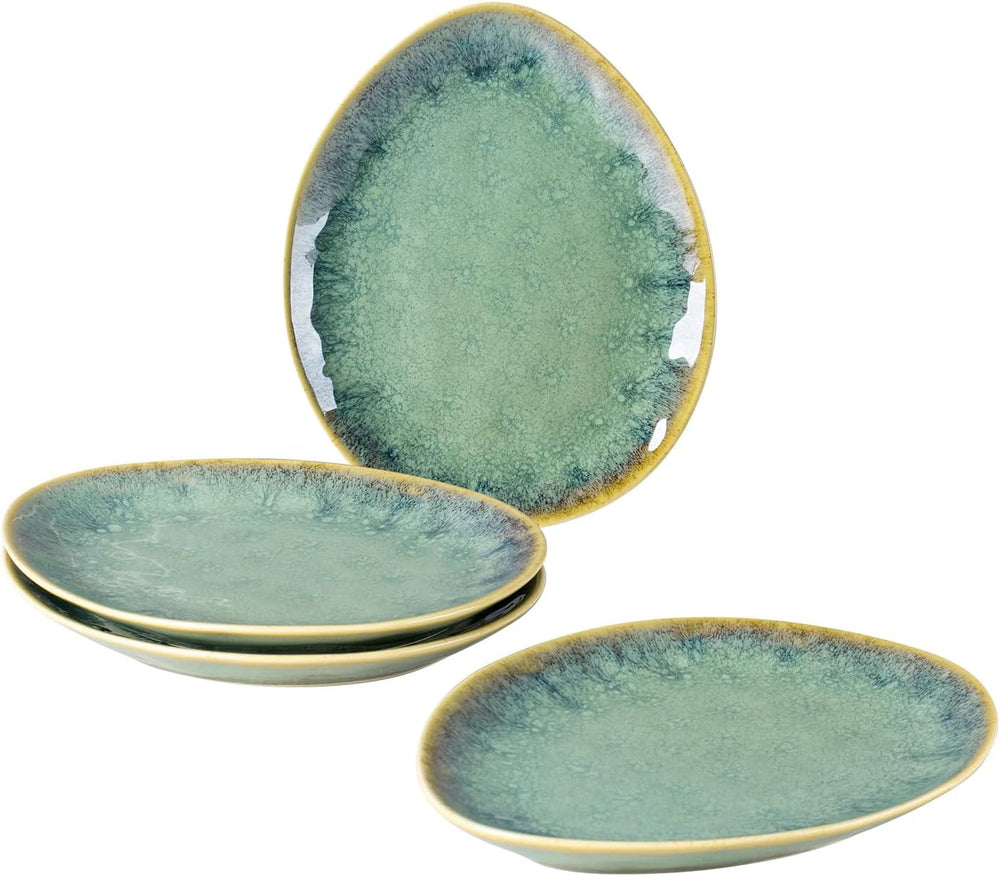 Henten Home Farfurii din gresie specială, boluri pentru gustări și sosuri - 20x17cm pentru 4 persoane, farfurii de mic dejun din porțelan - design modern verde