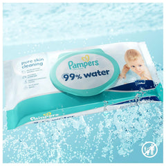 Șervețele umede Pampers 99% apă pentru bebeluși, 12 pachete a câte 60 de șervețele fiecare = 720 de șervețele umede pentru bebeluși, loțiune ușoară cu 99% apă