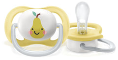 Suzetă Philips AVENT ultra air - pachet de 2, fără BPA, respirabilă, pentru bebeluși 0-6 luni, inclusiv cutie de transport și sterilizare, măr/pară (model SCF080/17)