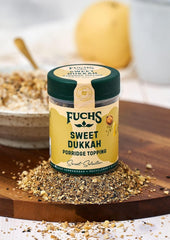 Fuchs Gewürze - Porridge Topping "Sweet Dukkah" - crunchy Topping mit Haselnuss, Sesam und Mandeln für Oat-Meals - aus natürlichen Zutaten - 60 g in wiederverwendbarer, recyclebarer Dose