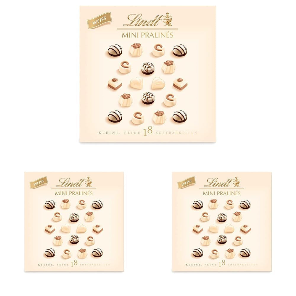 Ciocolată - Mini Praline Albe | 90 g | Cutie cu 18 praline în 6 sortimente delicioase | Cadou de ciocolată | Cadou de ciocolată (pachet de 3)