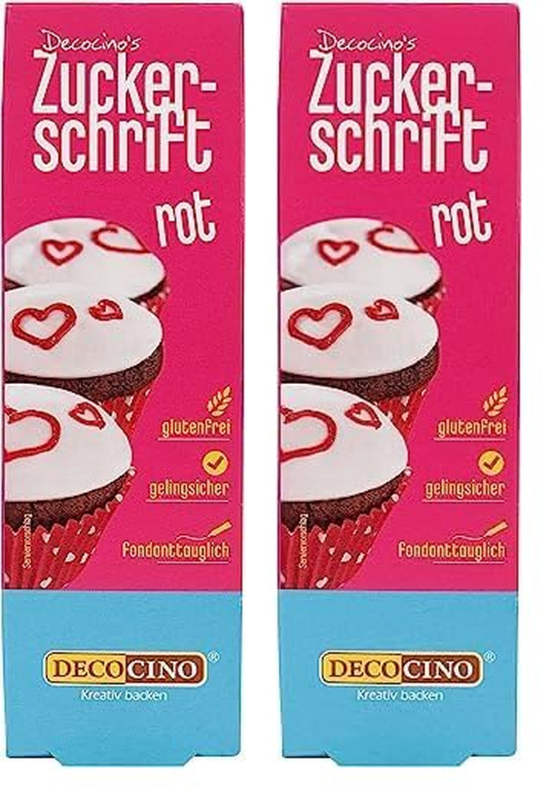 Decocino Inscripționare Zahăr în Roșu – Inscripționare Colorant Alimentar – Tub Practic pentru Etichetarea Fondantului și Glazurii – Decorațiuni de Coacere pentru Torturi, Torturi și Cupcakes! (Pachet de 2)
