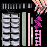 Set de 120 de forme duble pentru unghii, șabloane pentru extensii de unghii cu pensulă roz cu două capete, clemă pentru vârful unghiilor, separator de degete din burete și pilă de unghii pentru unghii Polygel