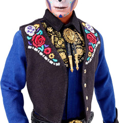 Păpușă Ken Barbie 2022 Día De Muertos cu cămașă, vestă și sombrero, vopsea de față Calavera, cadou pentru colecționari