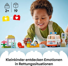 LEGO DUPLO Rettungswagen mit Fahrer - Lernspielzeug für Kleinkinder ab 2 Jahren - Montessori Spielzeug für Rollenspiele - Rettungswagen Spielzeug mit Auto, Haus, 2 Figuren - Geschenk für Kinder 10447