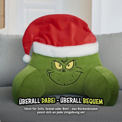 Perna Grinch - Pernă de spate pentru pat și canapea, suport pentru spate cu cotiere, pernă de citit pentru spate, gât și cap, verde, 40 x 38 cm