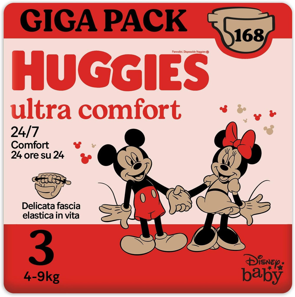 Scutece Huggies Ultra Comfort, mărimea 3 (4-9 kg), design Disney, 168 bucăți